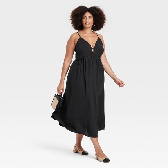 Women's Ruched Midi Dress - A New Day Black XL - Picture 3 of 4